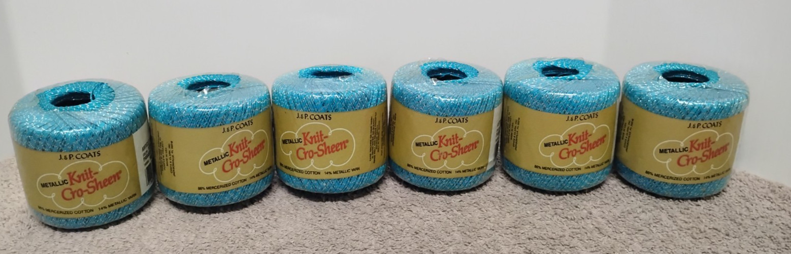 6 J&P Coats Metallic Knit-Cro-Sheen 86% Mercerized Cotton Color 132S Parakeet.