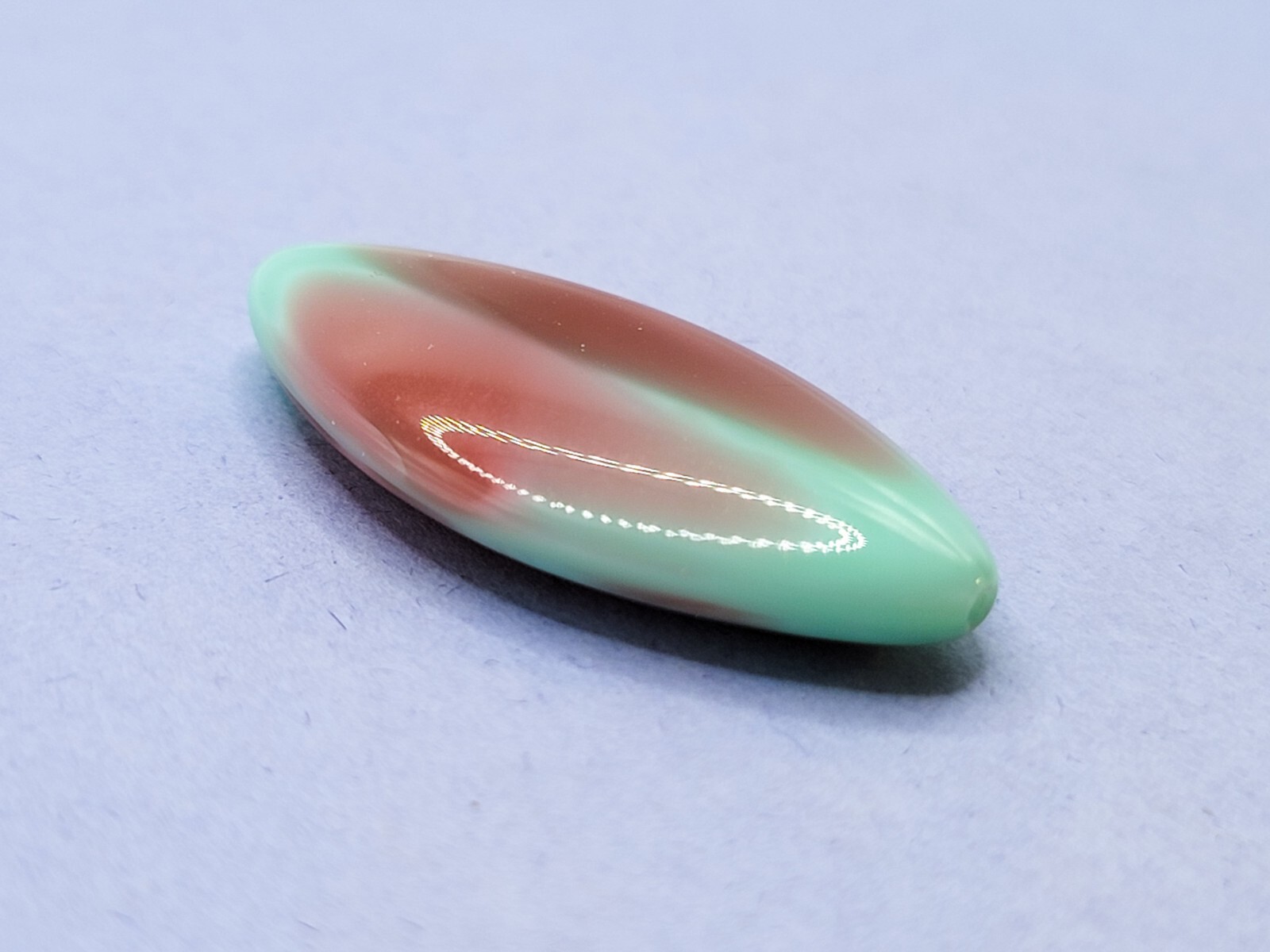 Huge 37x18mm Uranium Glass Bead Pink Green Czech Navette Pressed Glass 1pc