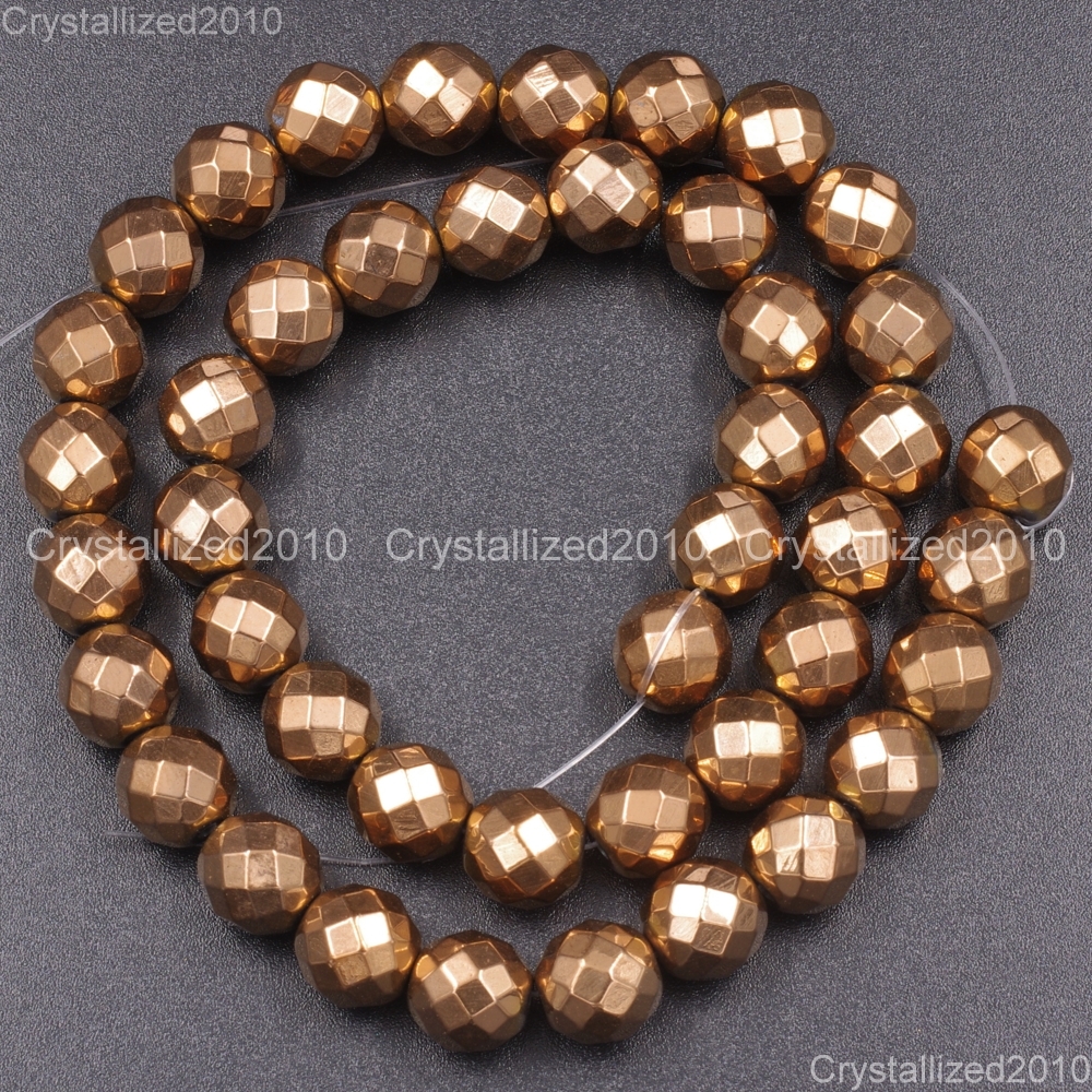 Natural Hematite Gemstone Faceted Round Beads Metallic Colors 4mm 6mm 8mm 15.5″