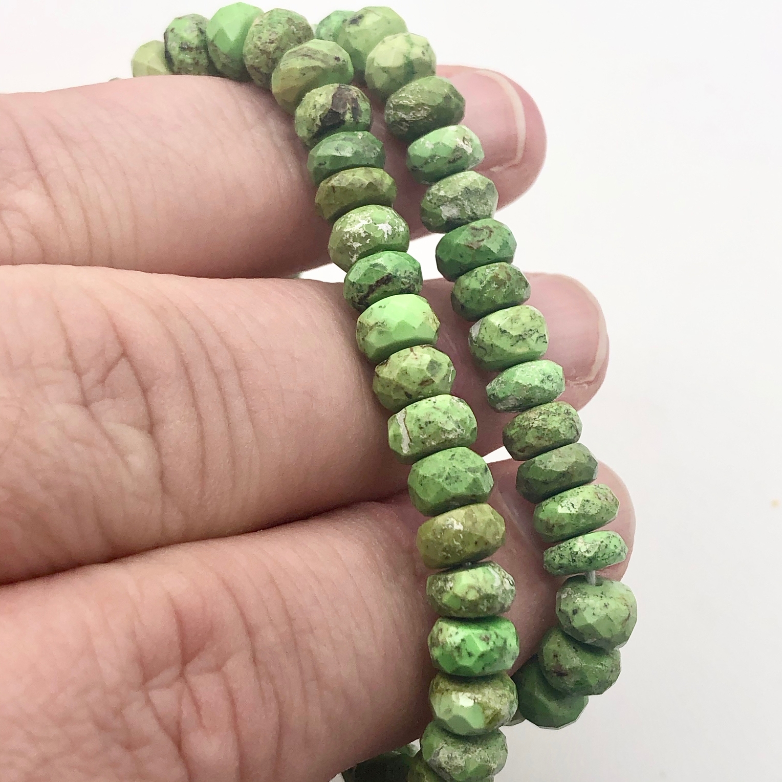 Natural Gaspeite Faceted Roundel Beads | 7x5mm to 7x3mm Green| Roundel | 2 Bds|