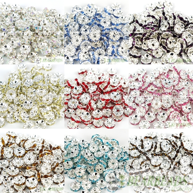 100 Silver Czech Crystal Rhinestone Wavy Rondelle Spacer Beads 4mm 6mm 8mm 10mm