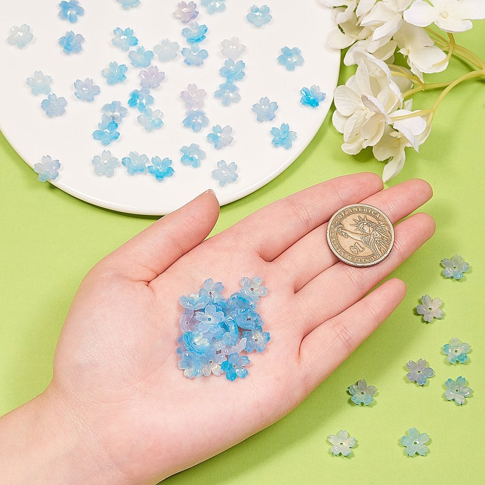 100x Resin Flower Cherry Blossom Charm End Bead Caps Spacer for Jewelry Making