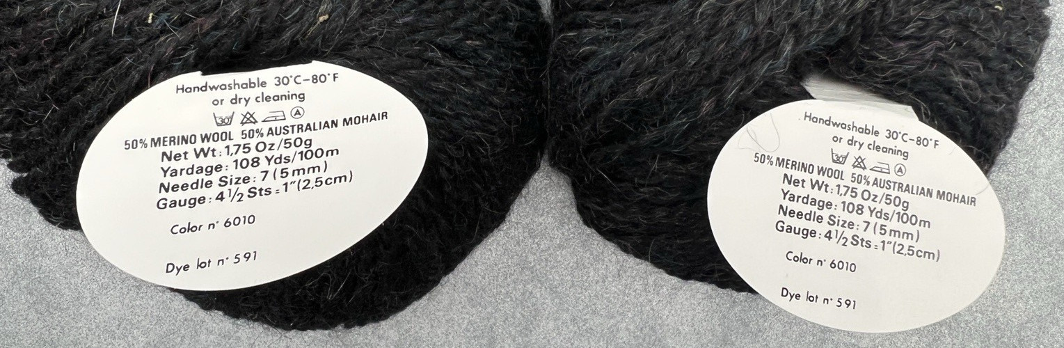 (13) VALGAUDEMAR VICTORIA YARN 50% WOOL 50% MOHAIR 6010 BLACK W/MIXED COLORS