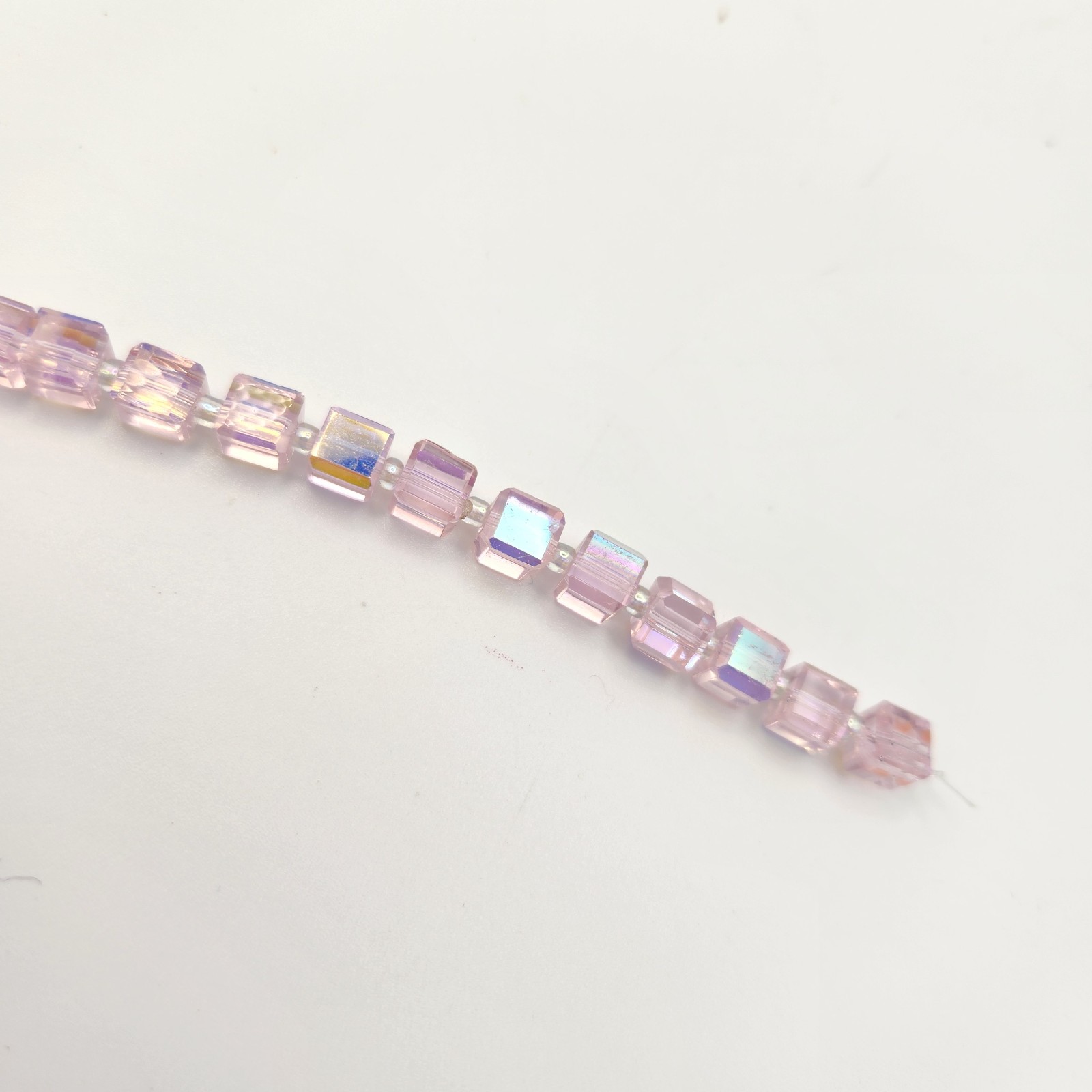 Bliss Beads Bead Strand Rose Pink AB Iridescent Square Faceted