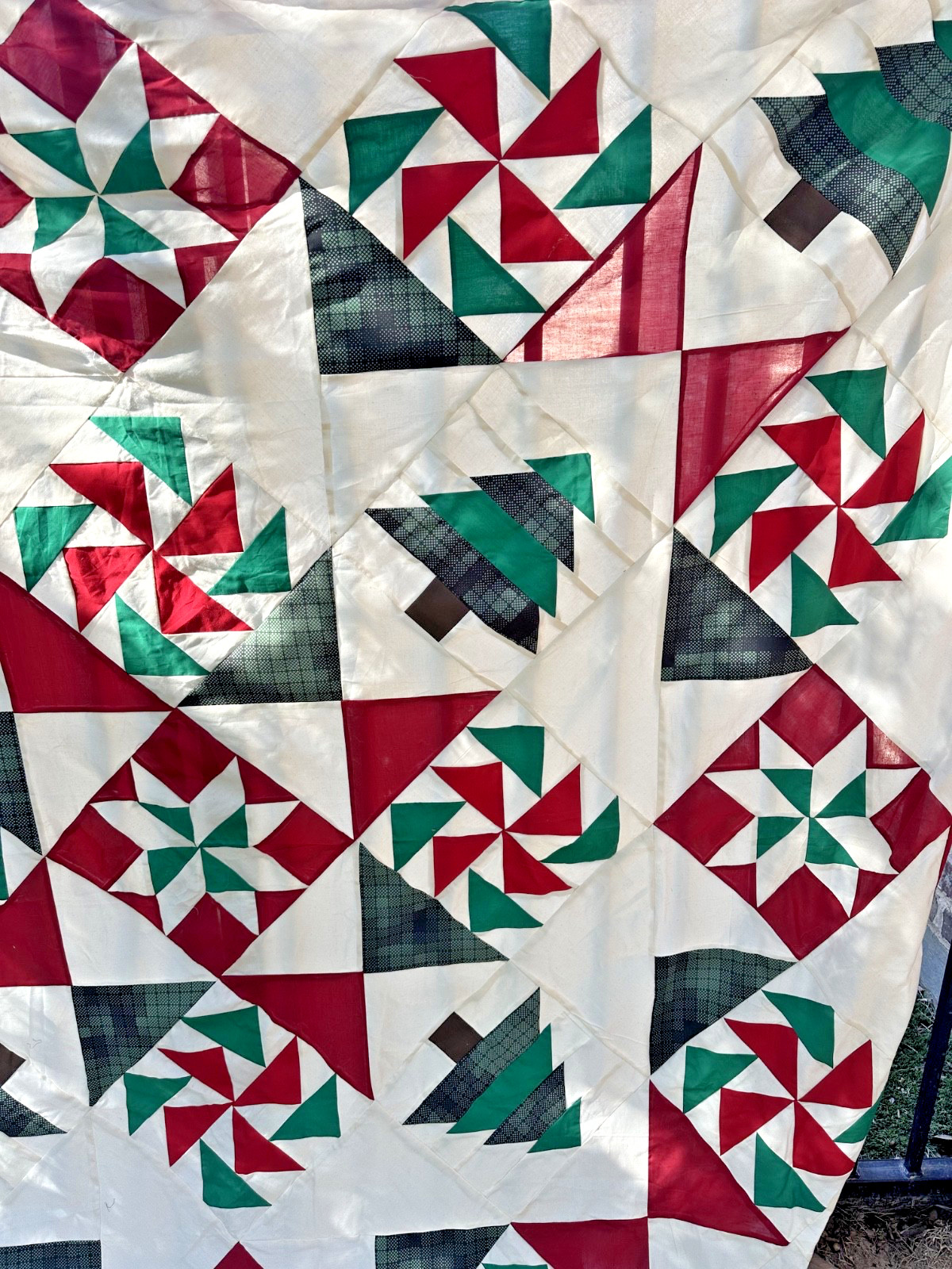 Christmas Wish Pine Tree Cotton Fabric Patchwork quilt top/topper 86×86″
