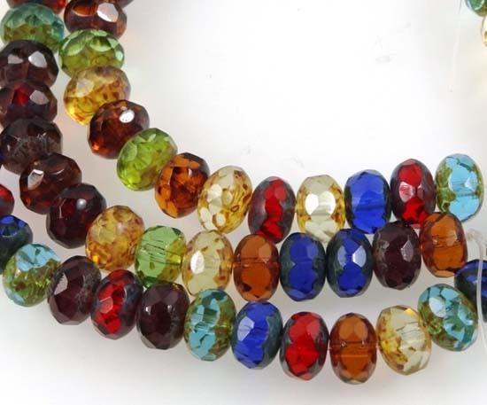 25 Czech glass Faceted Gemstone Donut Rondelle Picasso Multi Color 8x5mm