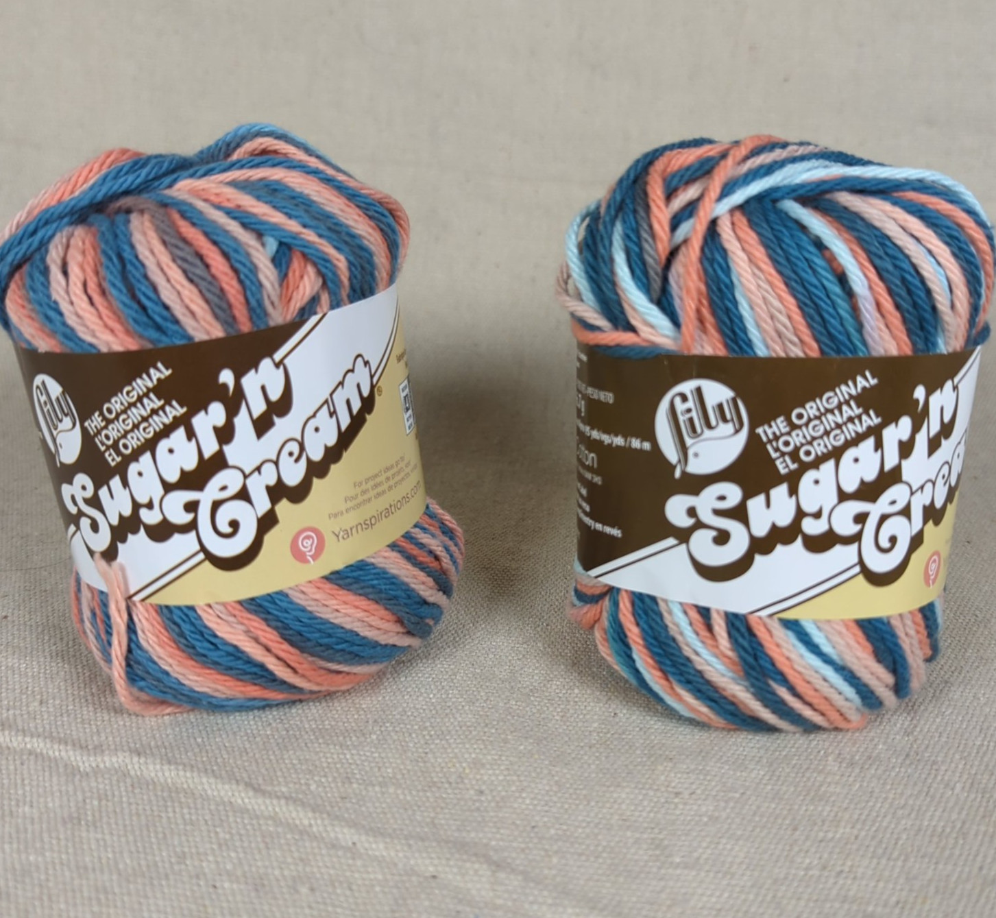 Lily Sugar ‘n Cream Cotton Yarn Coral Seas Ombre Lot 2 skein 4-ply 2.0oz / 95yds