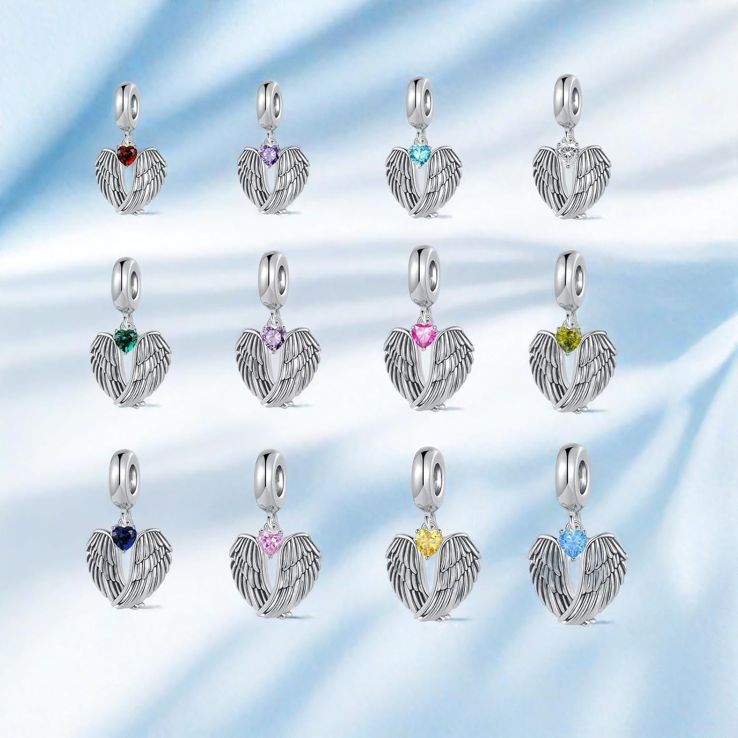Guardian Angel Wings Charm May Heart Birthstone Bead Compatible with Bra