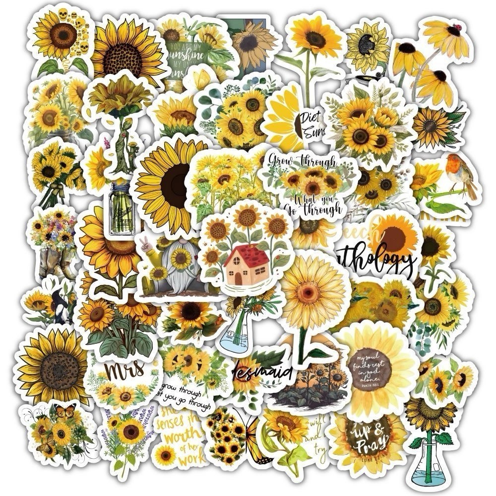 100 Pcs Random Inspirational Sunflower Vinyl Waterproof Stickers