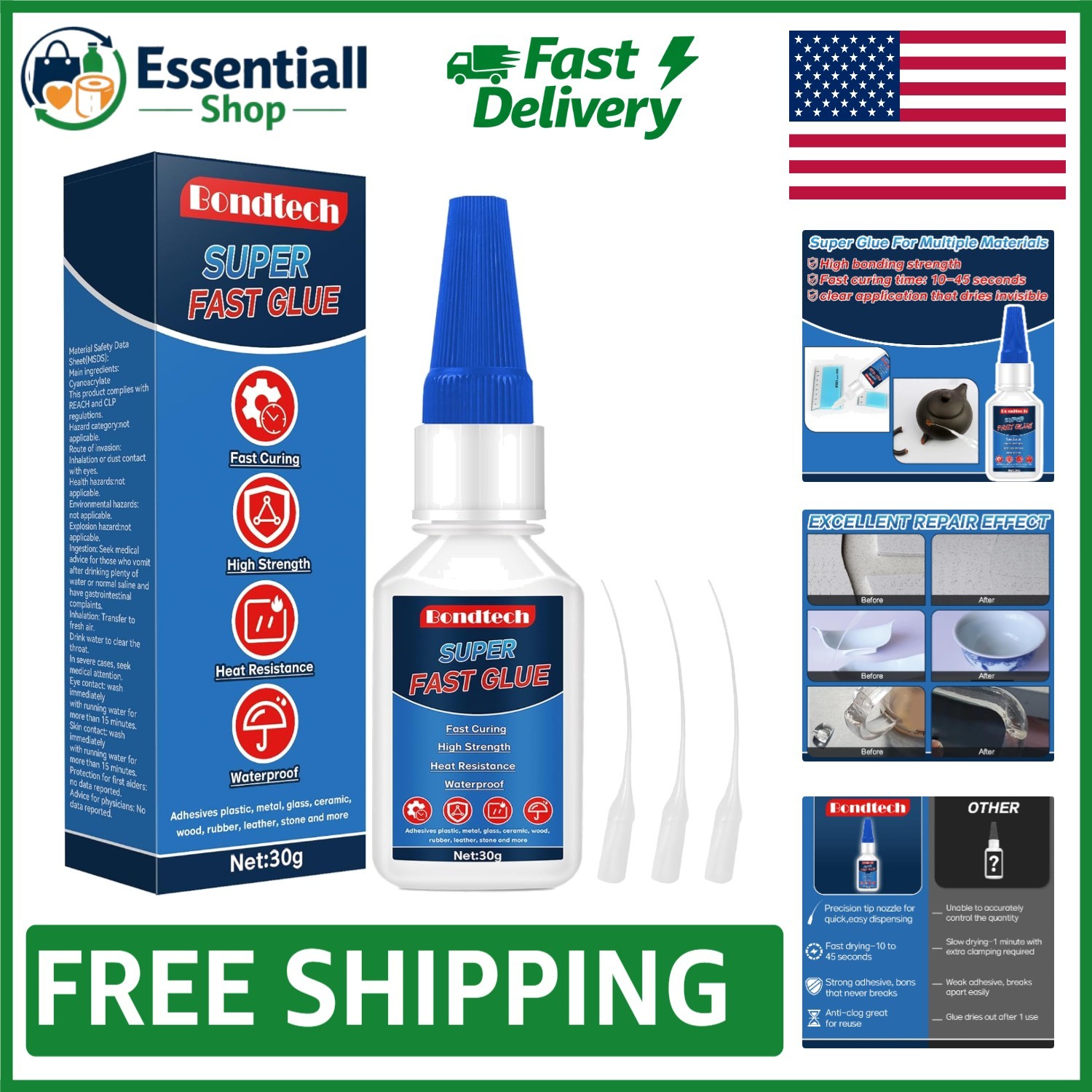 Instant Super Glue 30g with Precision Nozzles – Fast Drying & Heat Resistant