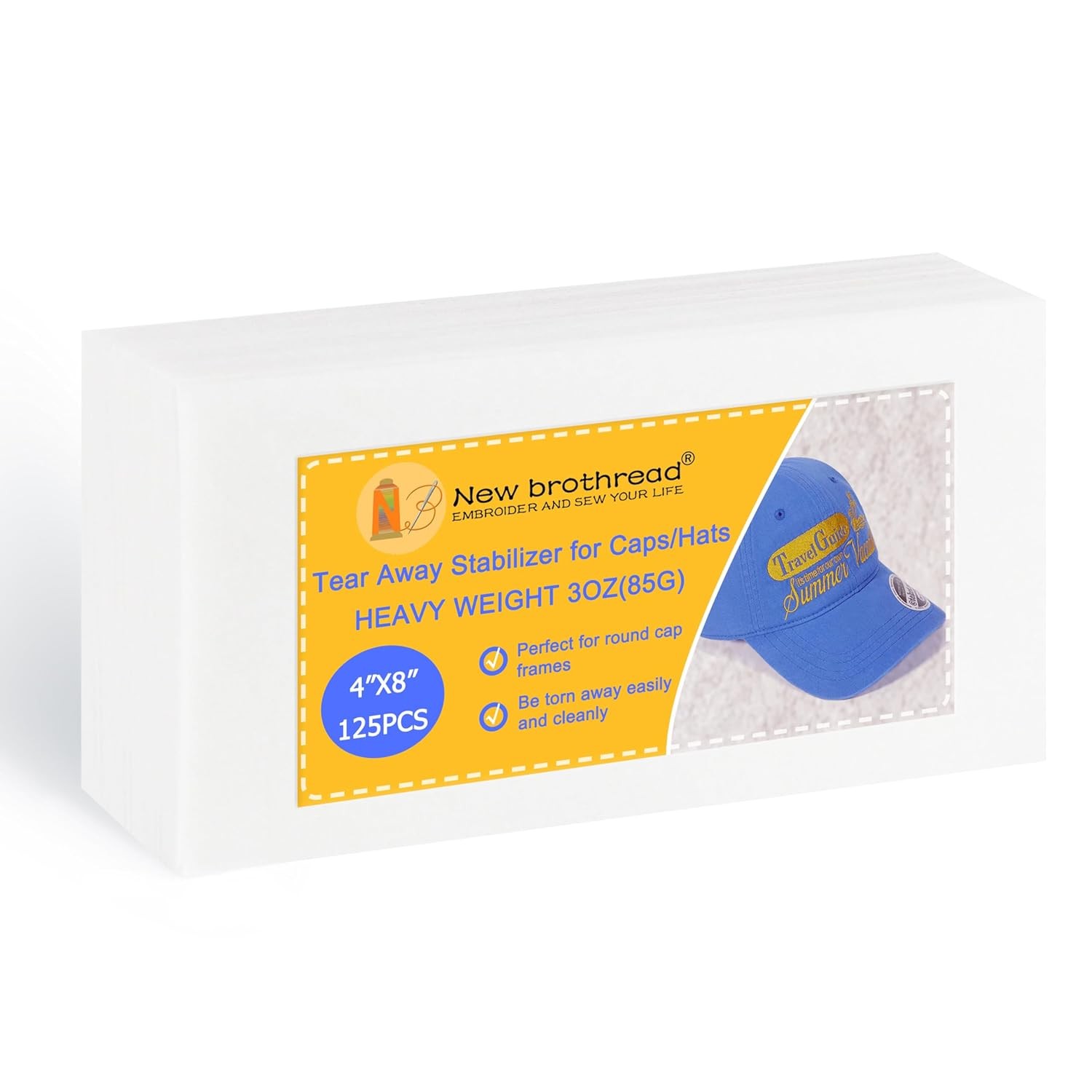 Brothread Tearaway Embroidery Stabilizer for Caps and Hats 4″ x 8″ 125 Sheets