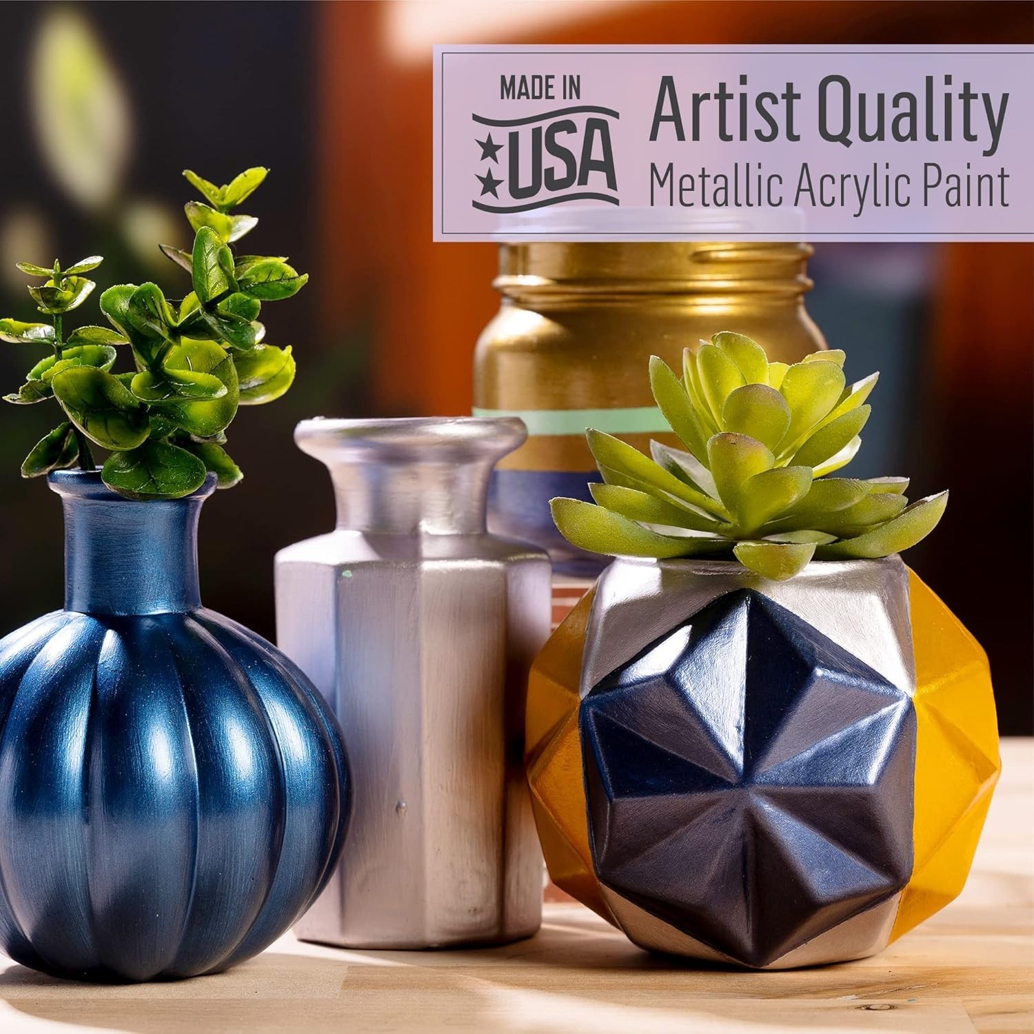 Create with Blue Sapphire Metallic Acrylic Paint – 2 Fl Oz Non-Toxic Formula
