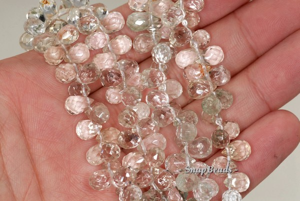 10X7-9X6MM ROCK CRYSTAL GEMSTONE AA FACETED BRIOLETTE TEARDROP LOOSE BEADS 7inch