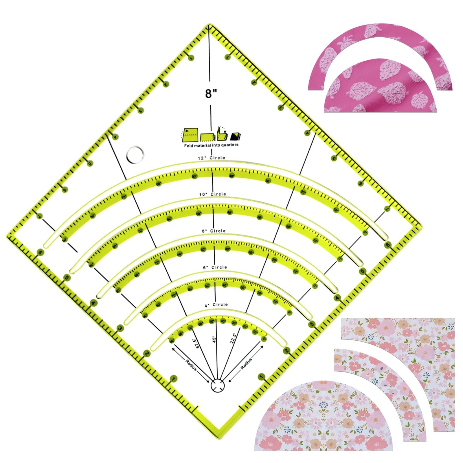 8 Inch Acrylic Quilting Ruler Multifunctional Arcs & Fans Square Quilt Circle…