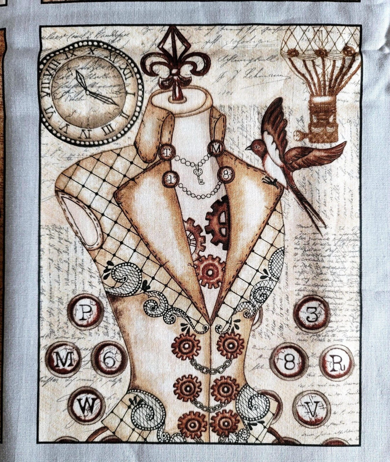 Unknown Voyage Steampunk Quilt Panel by Tana Mueller 12 Block 44″x17″
