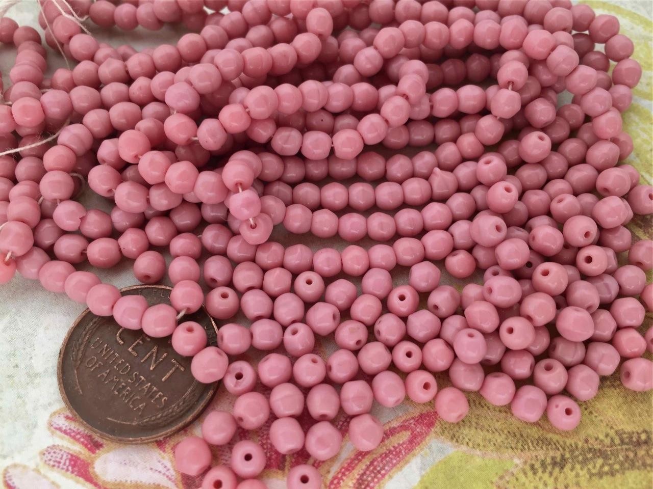 Vintage Czech 4mm Opaque Rose Pink Glass Beads 100
