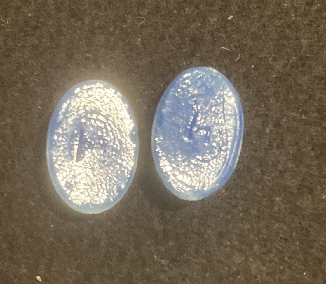 Two 16x11mm Oval Blue Glass Star Sapphire Cabochons 2.9grams NOS W. Germany