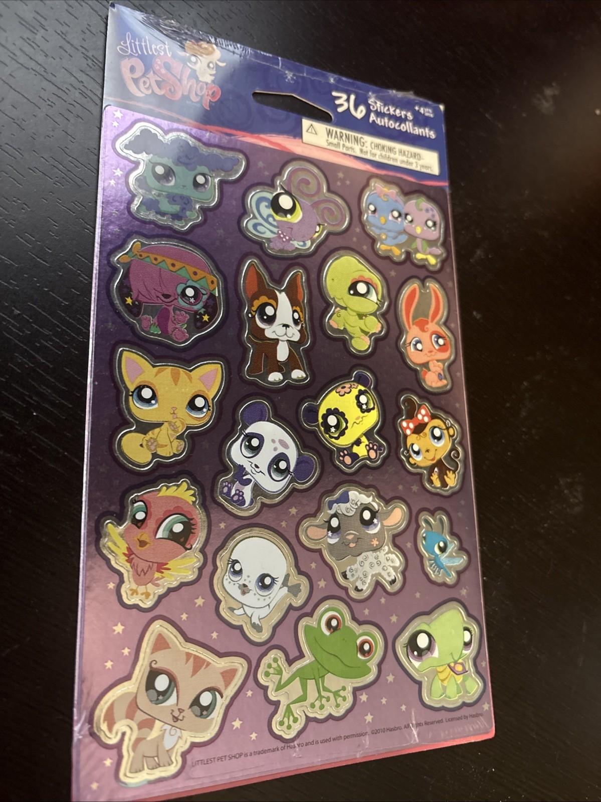 Sealed Pack 2010 Littlest Pet Shop Stickers – Purple Foil- 2 Sheets