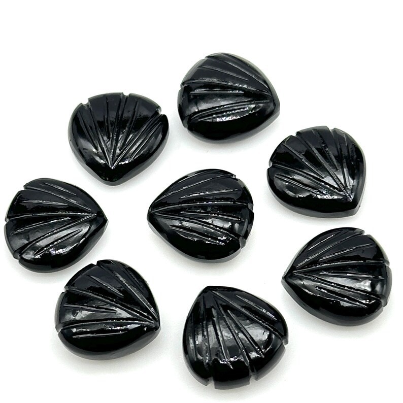 5Pcs Natural Black Onyx Carved Shell Shape Beads, 12 MM Beads, Carved Gemstone,