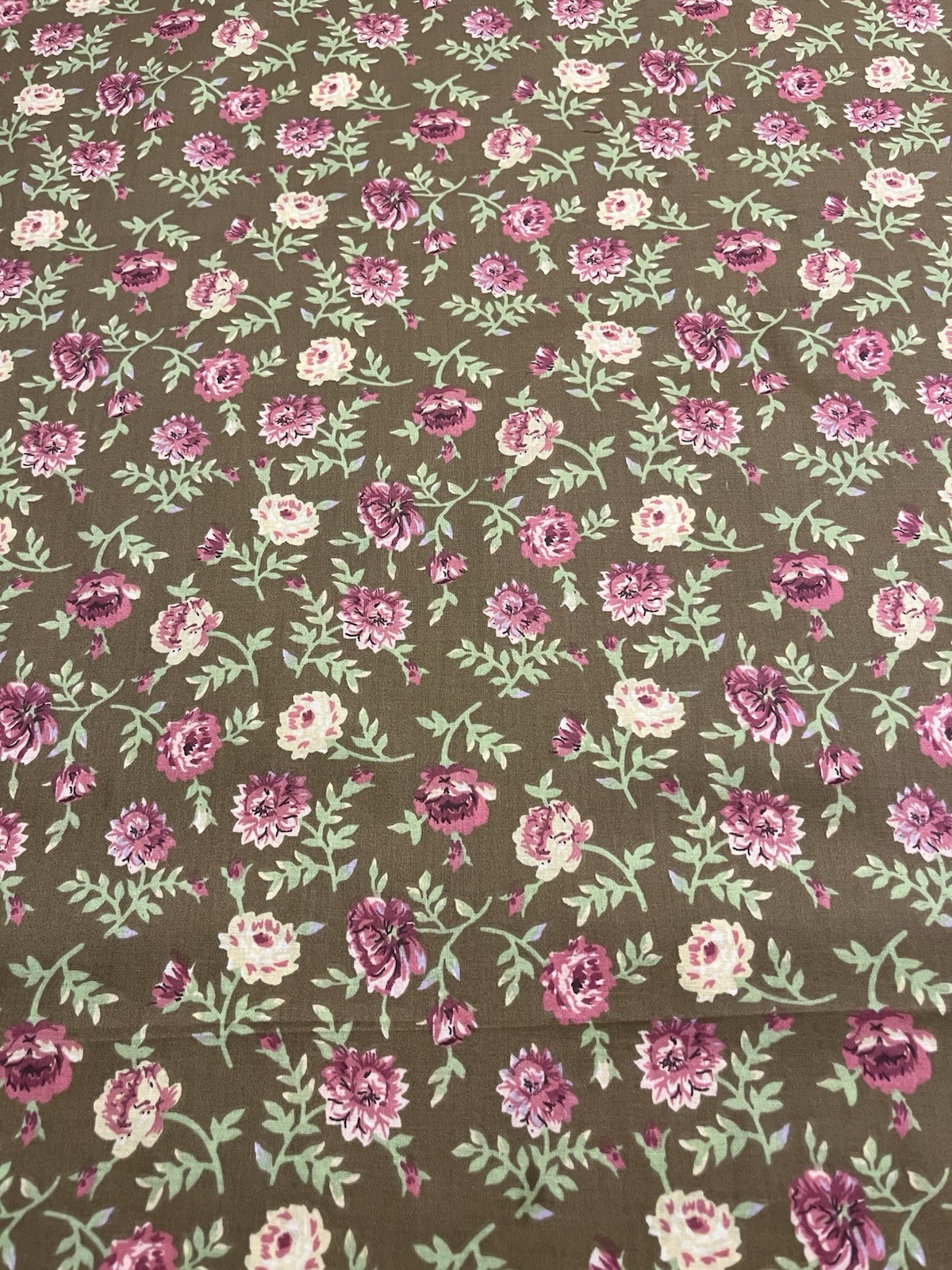 Brown with Pink Flowers Fabric (1 yard)