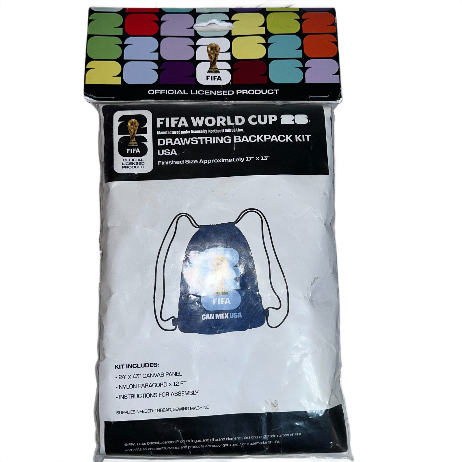 FIFA World Cup 2026 Drawstring Backpack Kit Canvas Panel DIY Set Craft Bag NEW
