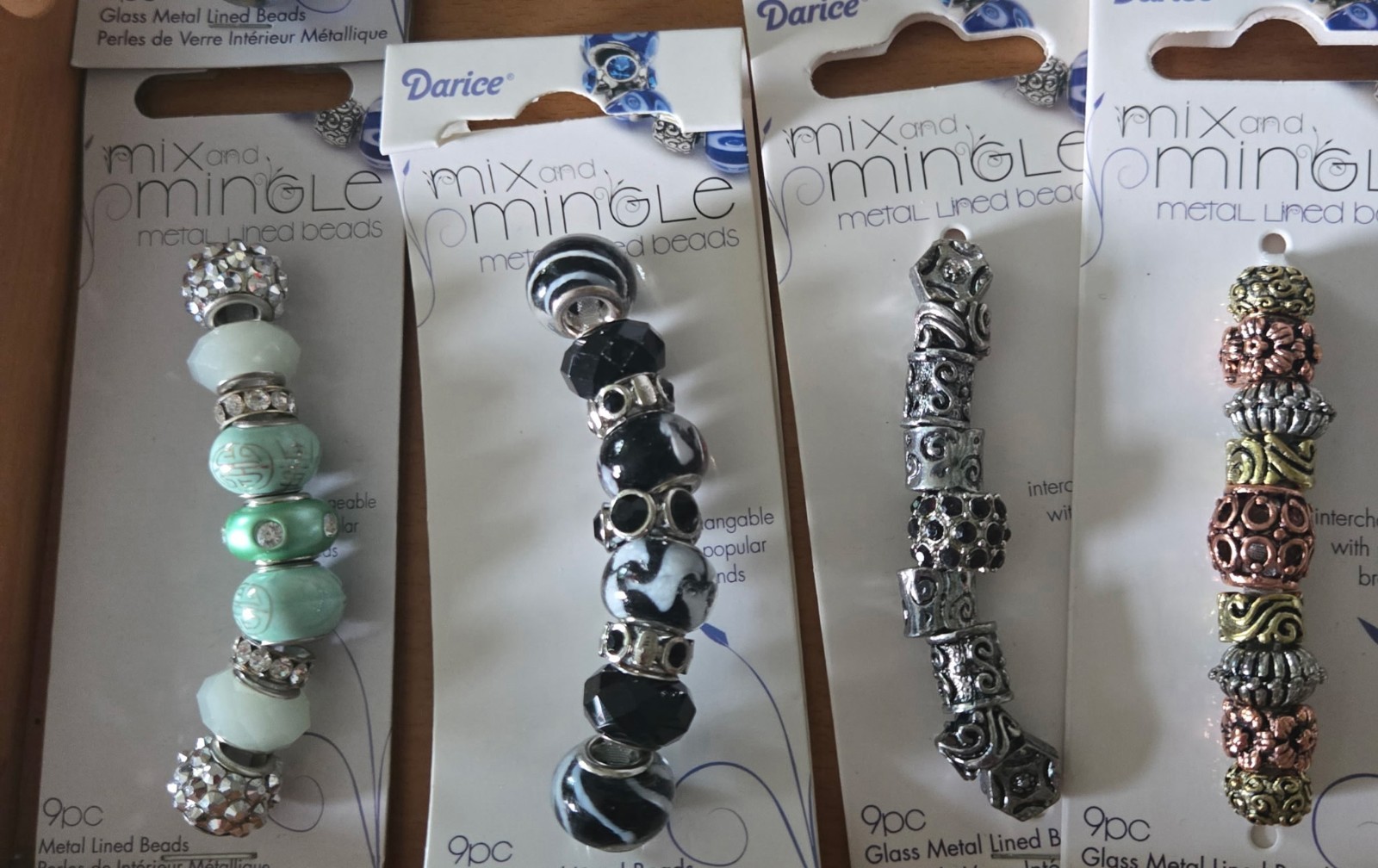 Darice Mix & Mingle LOT of 65+ NEW in PKG Lined GLASS/METALLIC BEAD SETS
