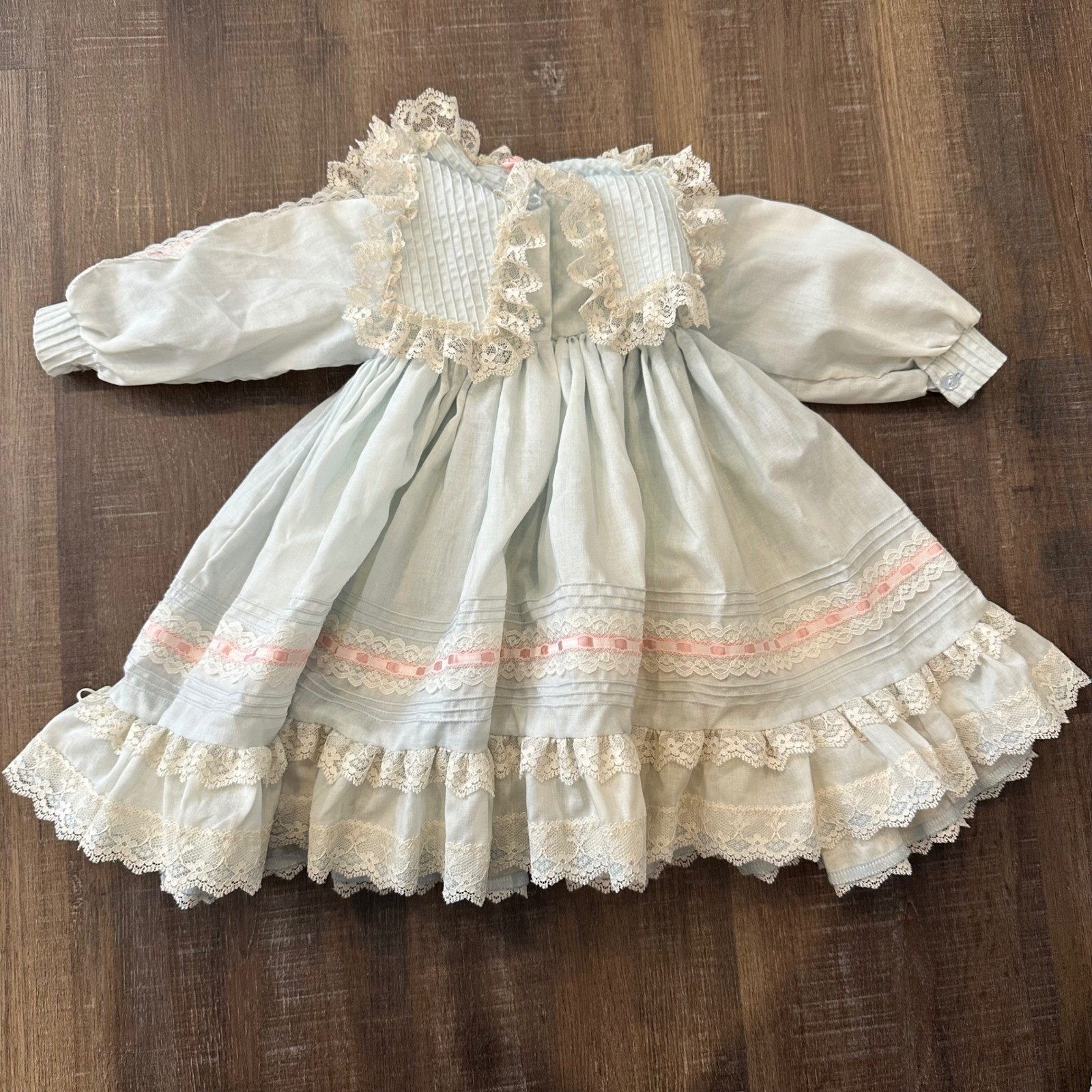 Hand Made Turner Dolls Vintage Light Blue Lace Ruffle Dress Victorian Style