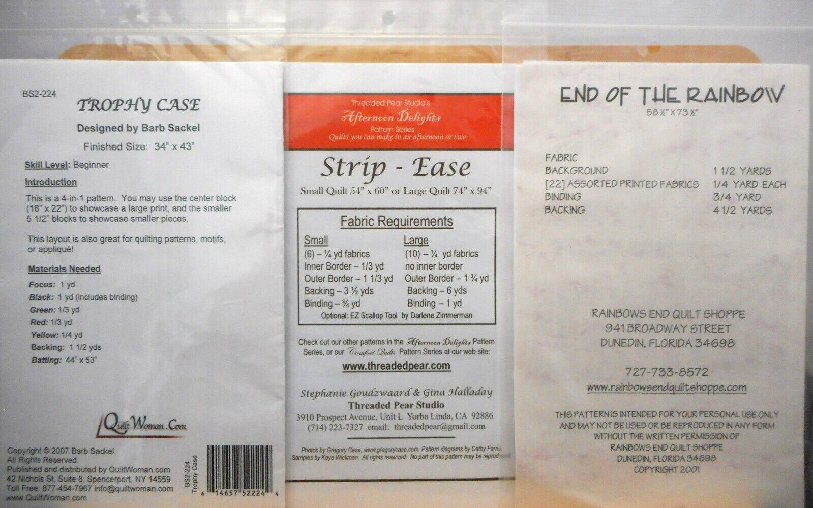 3 Quilt Patterns-Trophy Case BS2-244-Strip Ease #209-End Of The Rainbow NEW #57