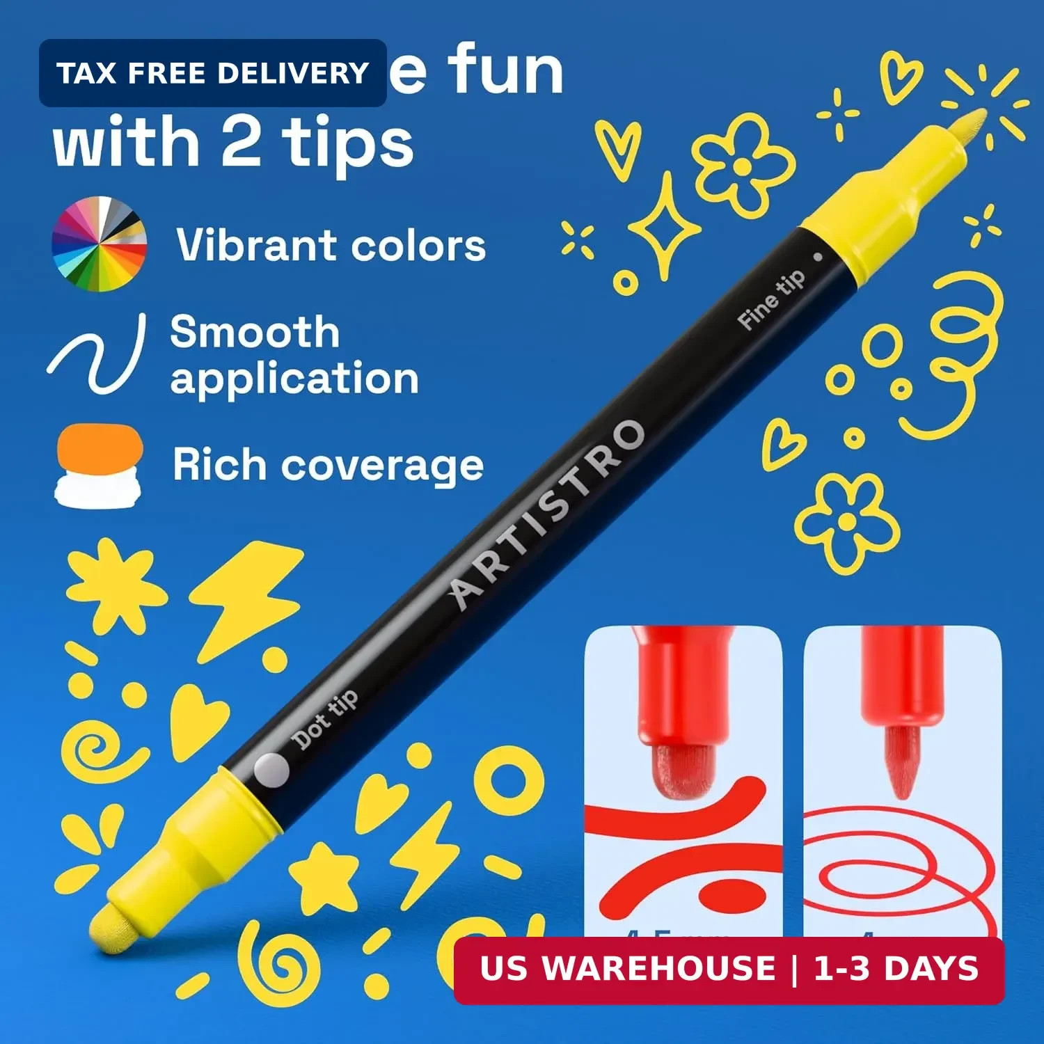 ARTISTRO 60 Precision Dual-Tip Acrylic Paint Markers – Paint Pens Set with Dot &