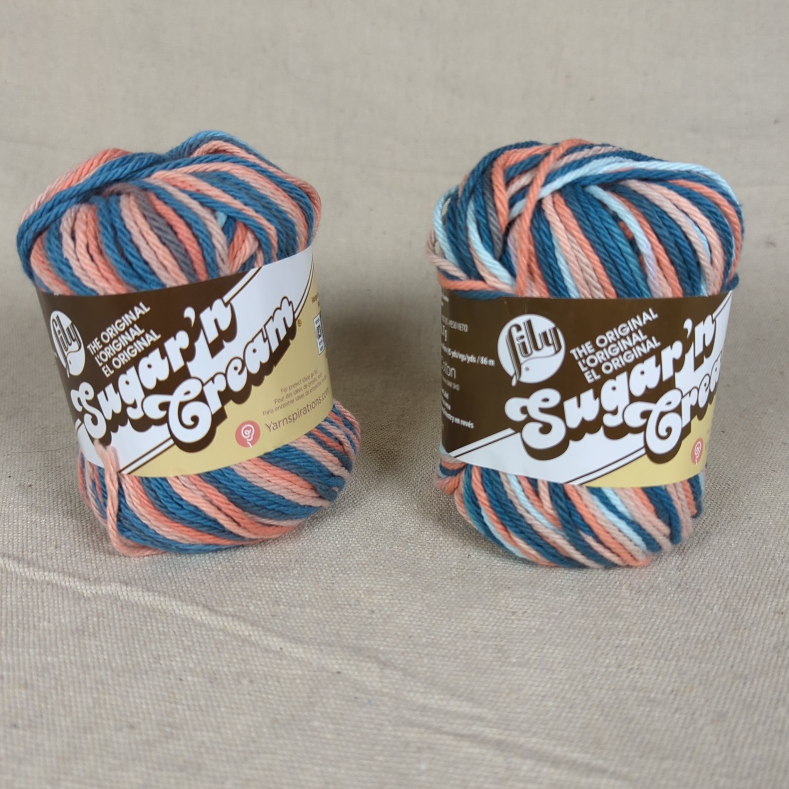 Lily Sugar ‘n Cream Cotton Yarn Coral Seas Ombre Lot 2 skein 4-ply 2.0oz / 95yds