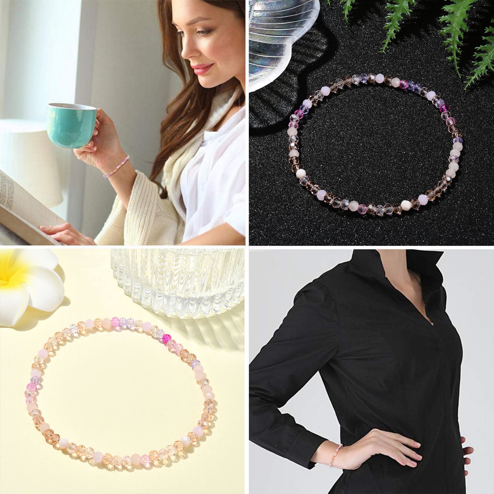 500x Mixed Glass Faceted Pink Clear Spacer Beads for DIY Jewelry Bracelet Making