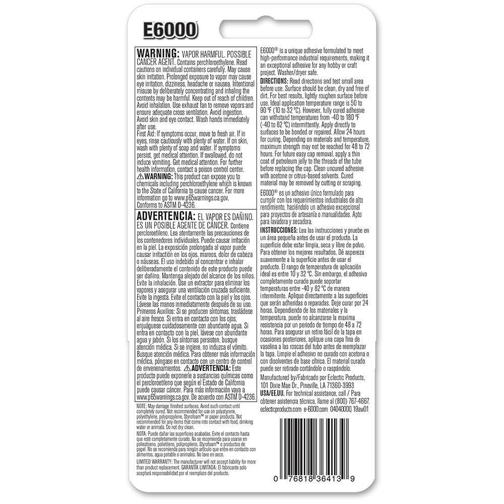2 oz Eclectic Products 800432 E6000 Craft Adhesive 1 Count (Pack of 1), Clear