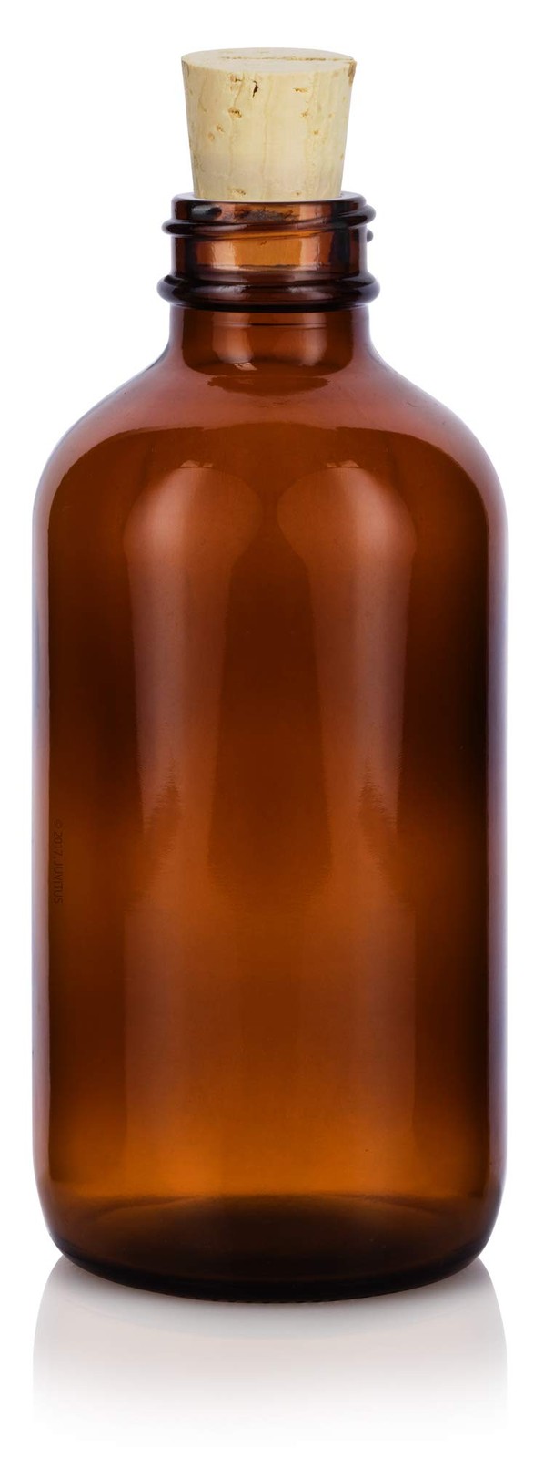 8 oz Amber Glass Boston Round Bottle with Cork Stopper Closure (2 Pack) + Funnel