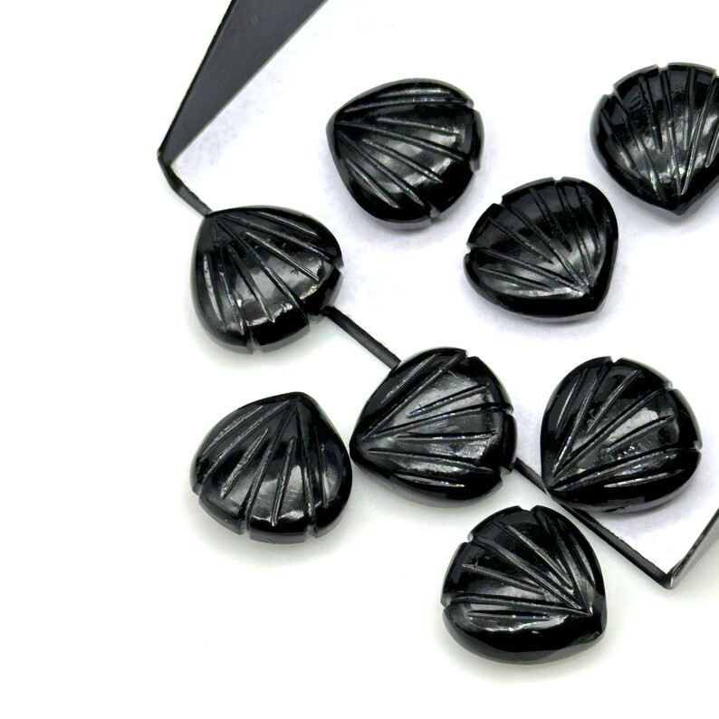 5Pcs Natural Black Onyx Carved Shell Shape Beads, 12 MM Beads, Carved Gemstone,