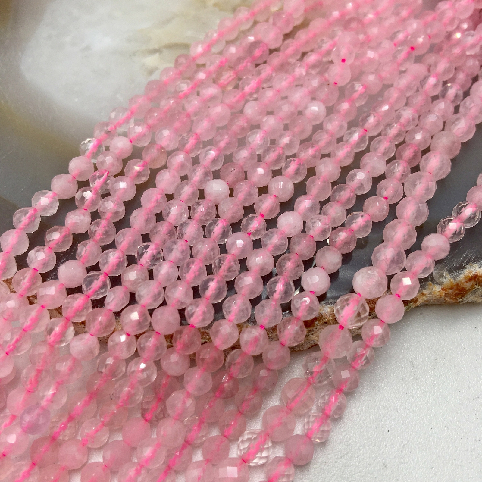 Natural Rose Quartz Faceted Round Beads Size 2mm 3mm 4mm 5.5mm 15.5″ Strand