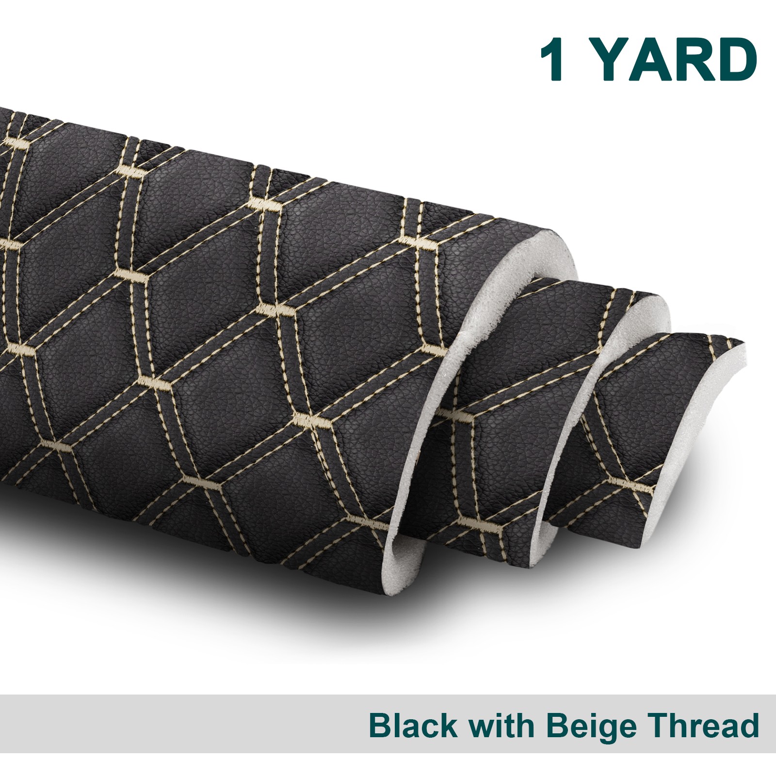63″ Double Quilted Vinyl Faux Leather Car Upholstery Fabric w/Foam Backed 1 Yard