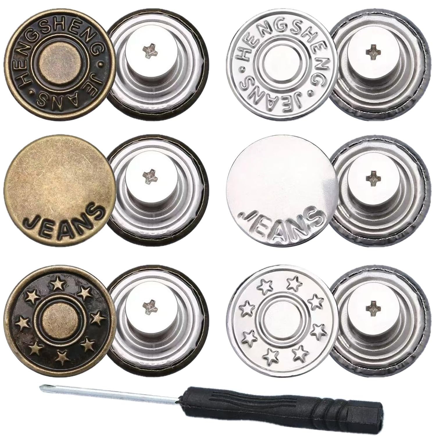 3-Sets Adjustable Jean Buttons Replacement Set No Sew Metal Pants Tightener