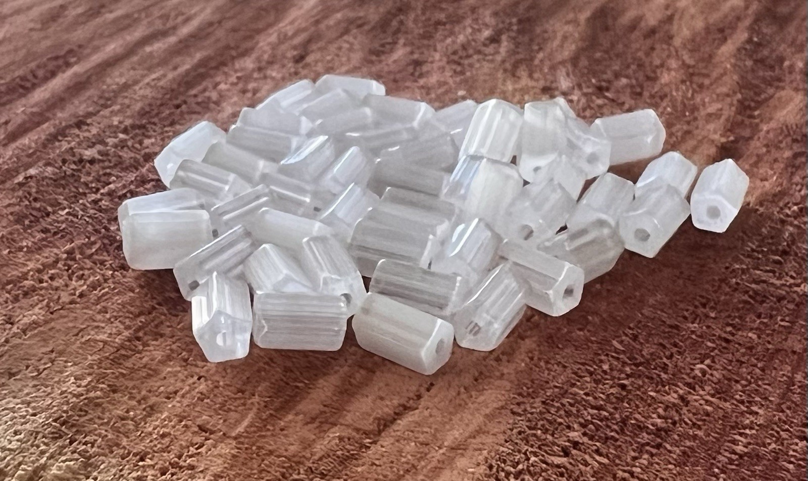 Vintage Beads 6x4mm White Satin Atlas Cylinder Czech Glass