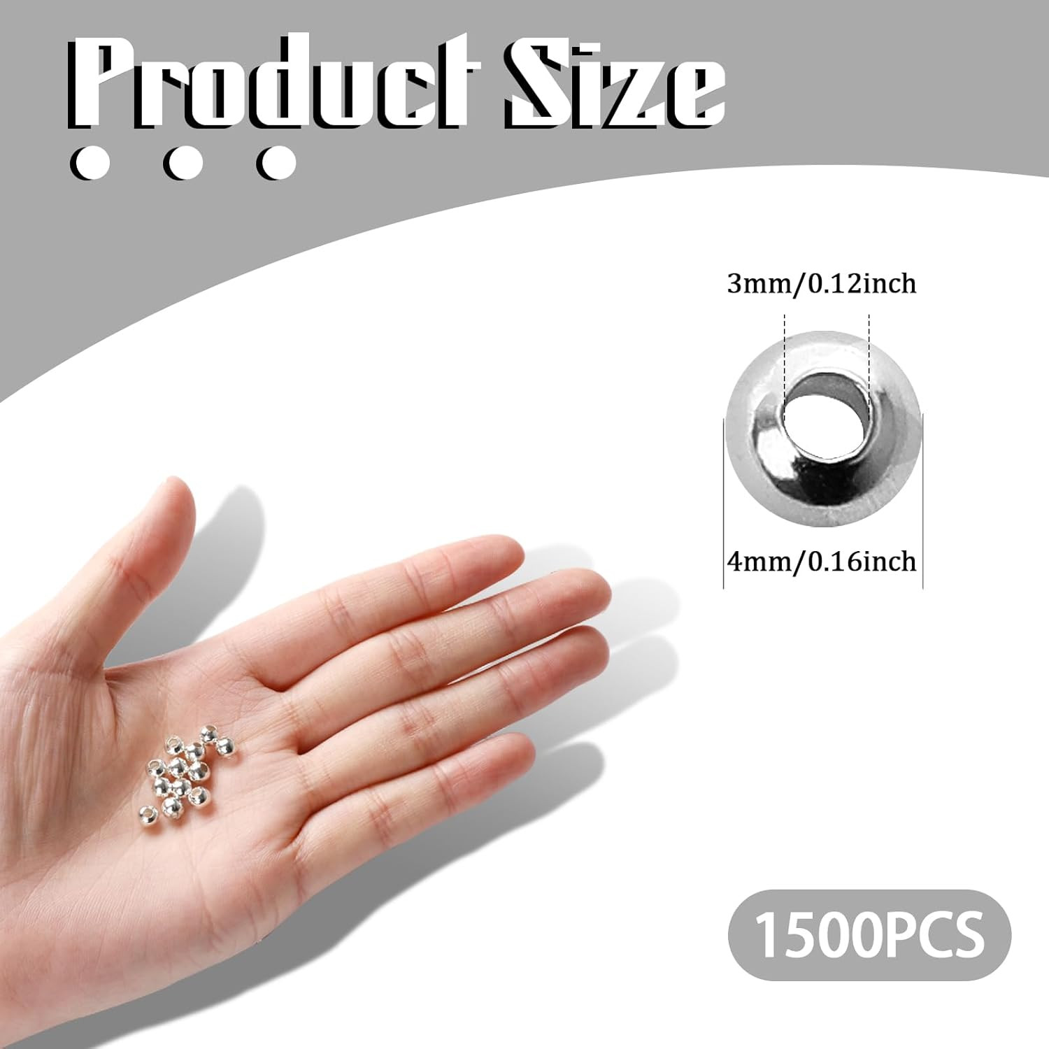 1500PCS 3Mm Smooth round Spacer Beads, Mini Silver Plated Metal Beads Loose Smal