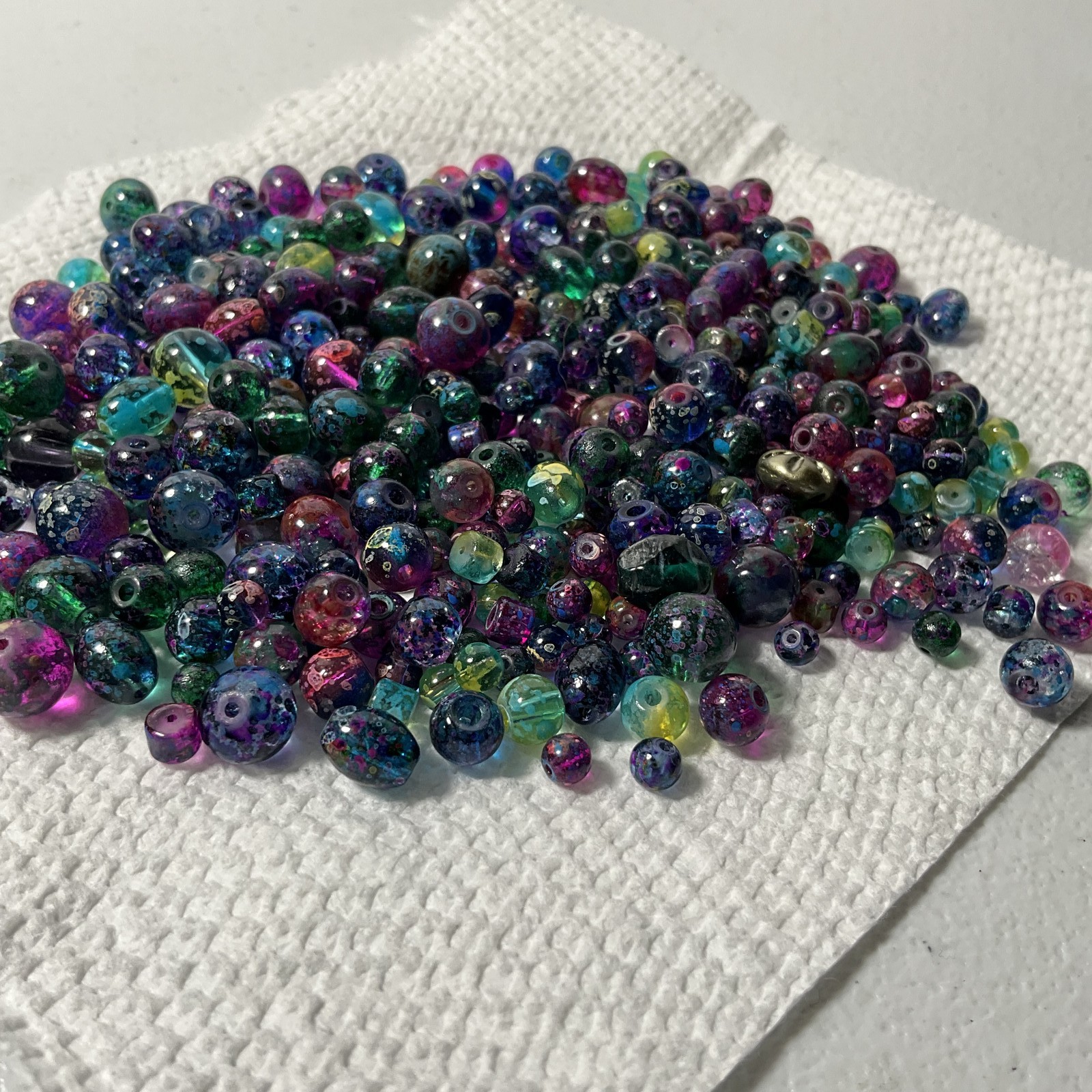 Mixed Glass Beads Bulk Lot Crackle Round Assorted Sizes Colors Jewelry Making