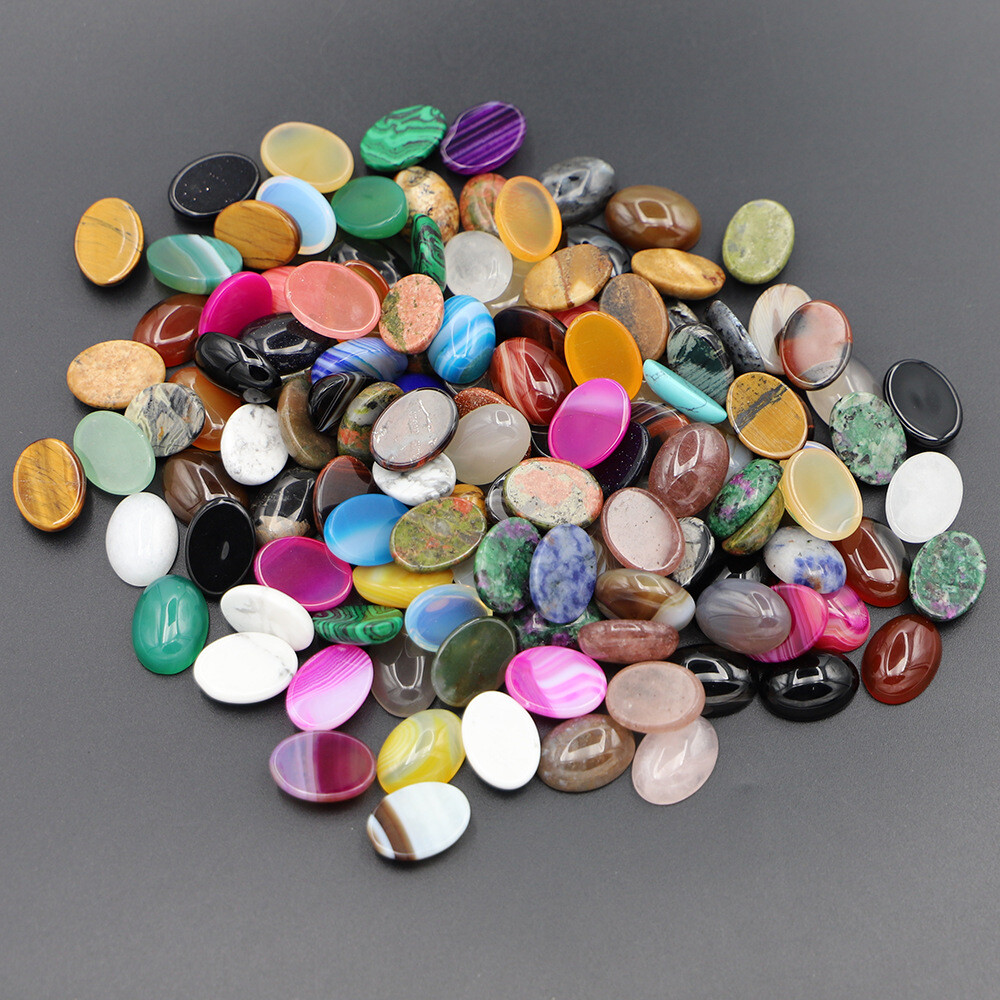 1000pcs Mixed Natural Stone 10x14mm Oval Cab Cabochon Jewelry Making No Holes