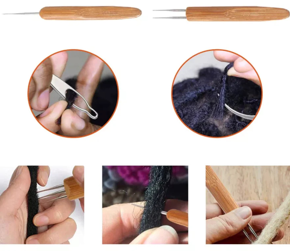 5Pcs Dreadlock Crochet Needle Hook Bamboo Handle Dread Knit Hair Braiding Tool S