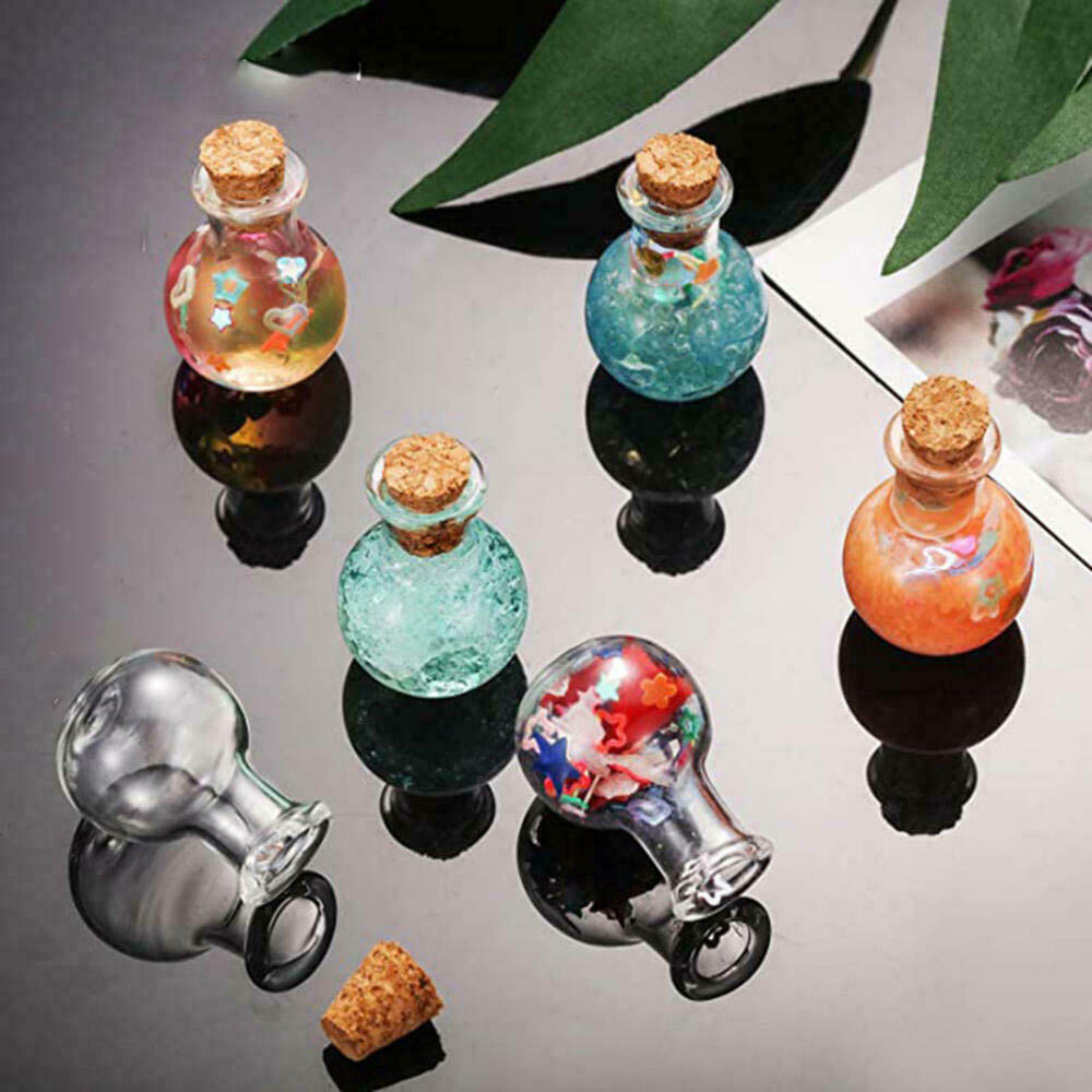 Small Cork Stopper Clear Glass Bottles Empty Jars Vials Spell Pagan Pendant Lot