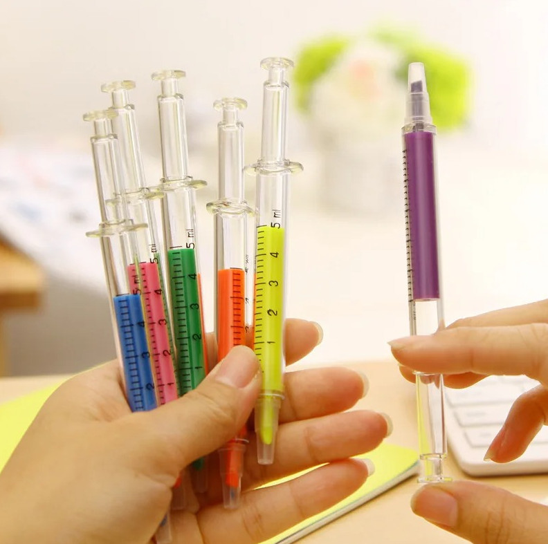 6pcs Kawaii Syringe Highlighter Pens Needle Shape Color Marker Set