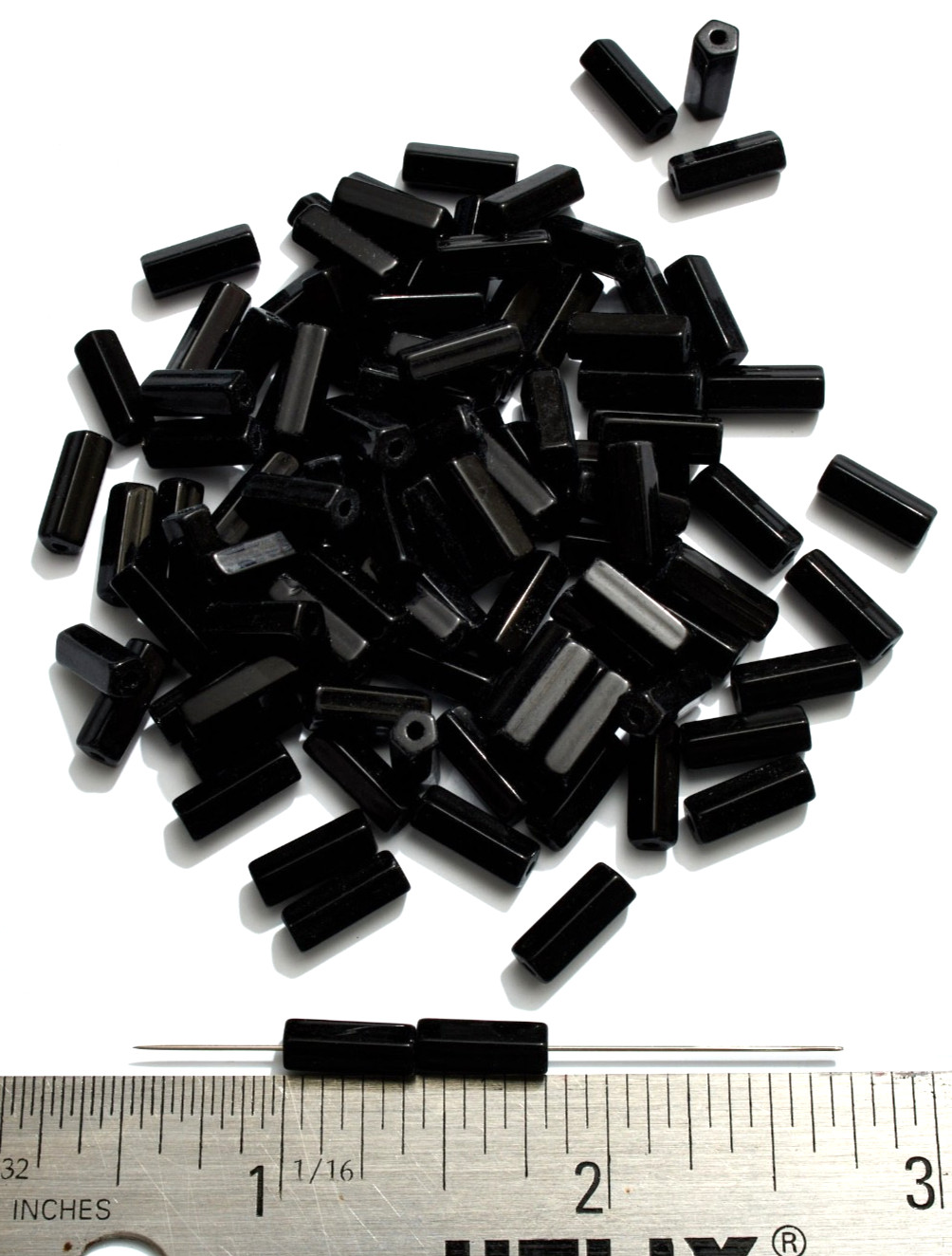 300pc JET BLACK vintage CZECH GLASS BEADS tube 10x4mm ATLAS