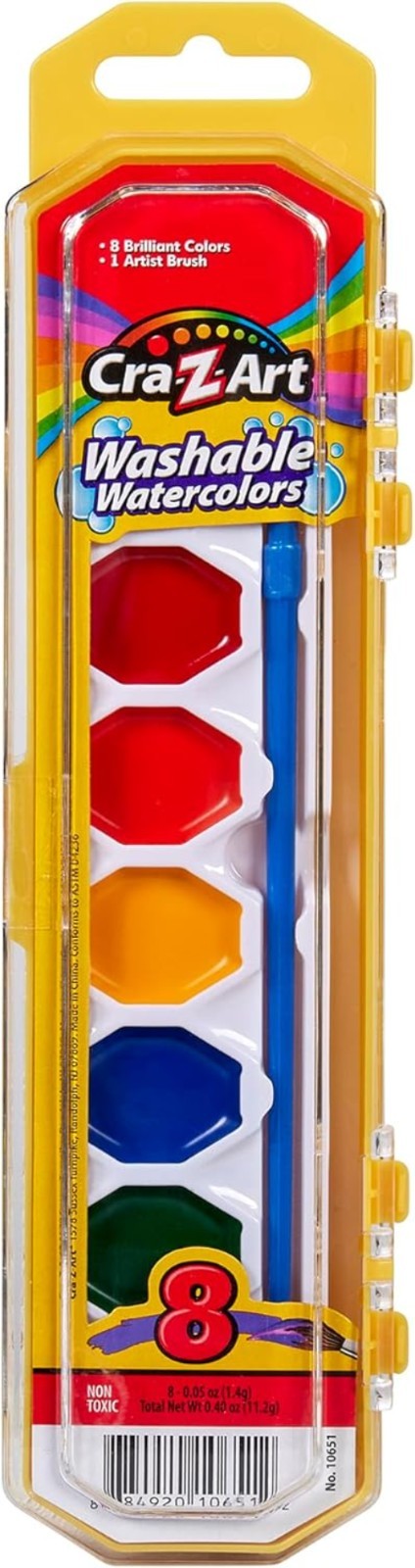 Non-Toxic Washable Watercolors Set with Brush – 8 Colors for Kids’ Creativity