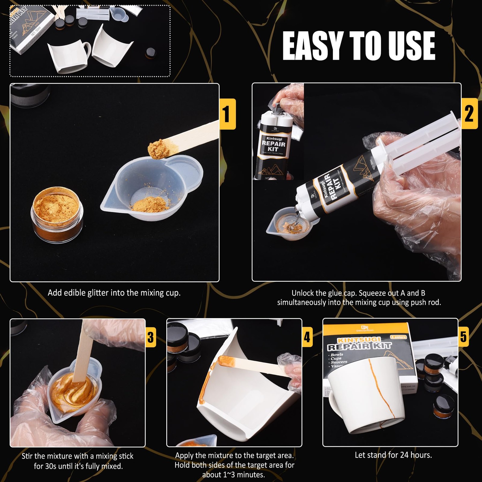Kintsugi Repair Kit – Food Safe Kintsugi Kit Repairs Broken Ceramics, Glass, …