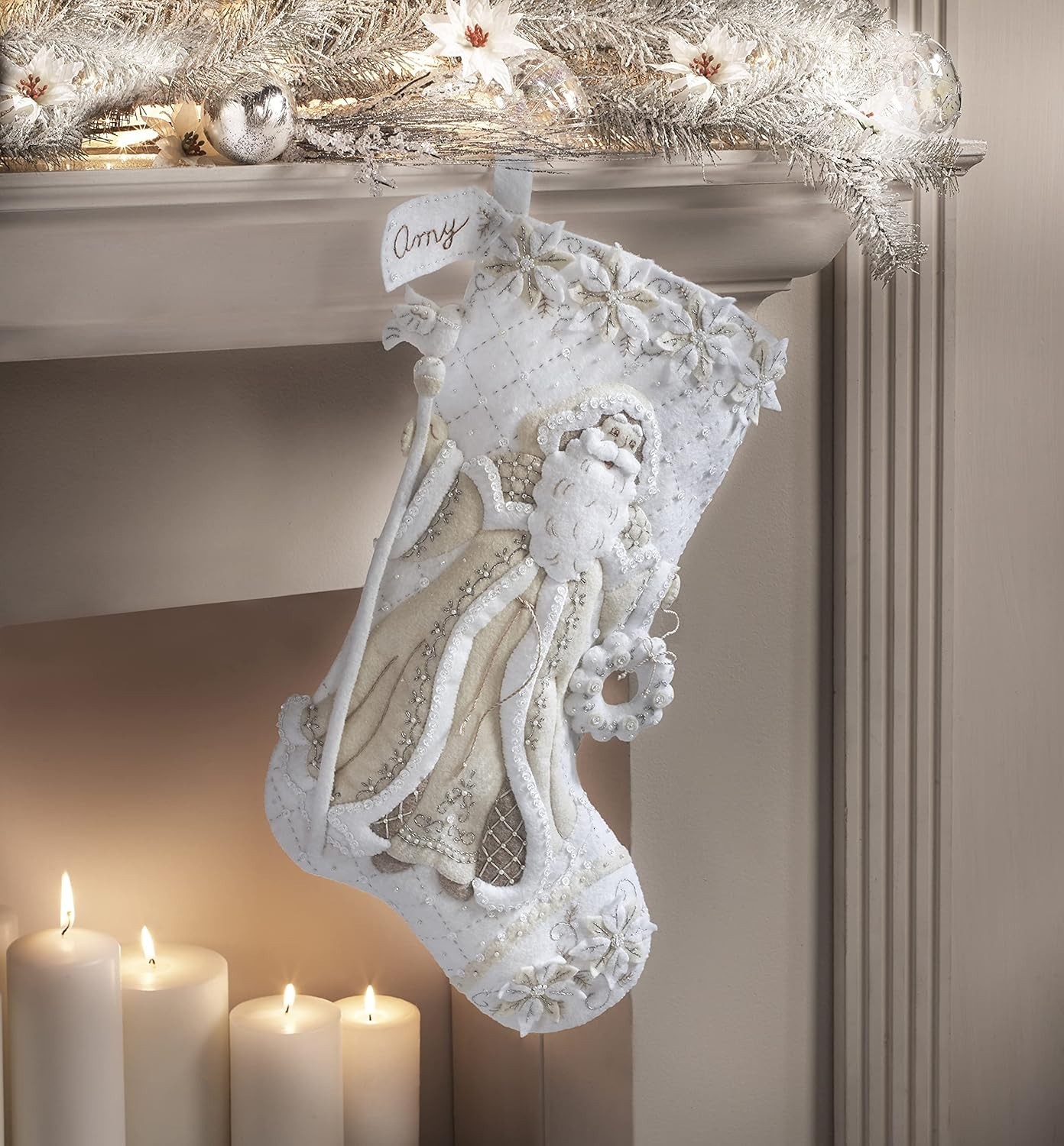 Elegant Christmas Felt Applique Kit – Santa Stocking, 18 Inches, Ages 13+