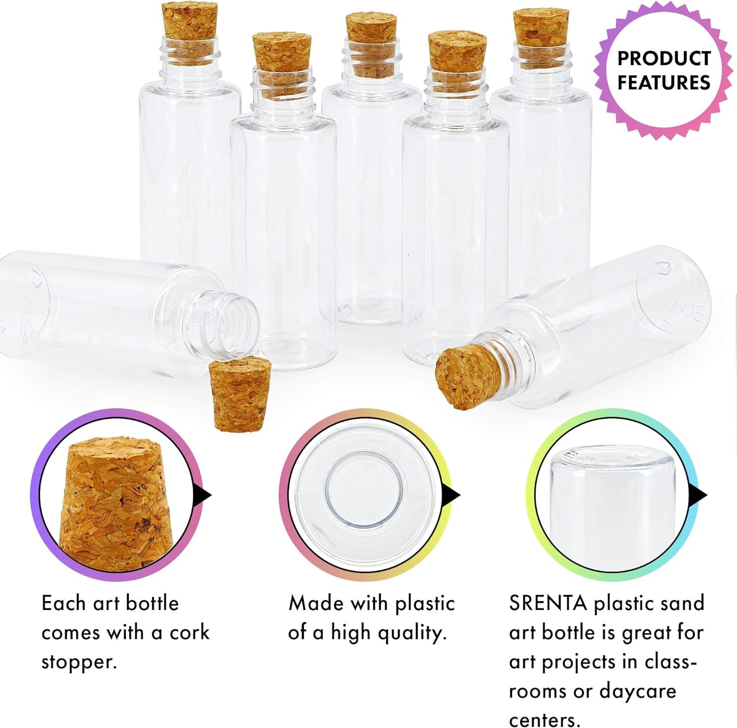 Arts & Crafts Mini Jars Set – Clear 2 oz Bottles with Cork Stoppers, Pack of 24