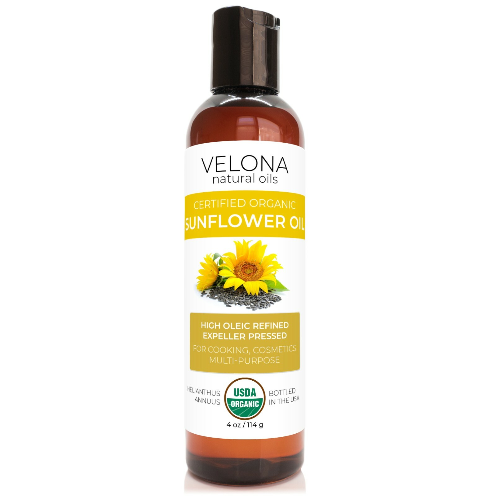 Velona USDA Certified Organic Sunflower Oil – 4 oz 100% Pure High Oleic Refined